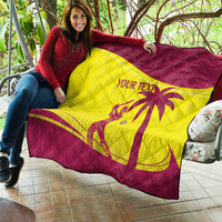 Maroon and yellow cricket quilt with diamond stitching, 'YOUR TEXT' and West Indies emblem