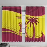 West Indies cricket window curtains, maroon and yellow with large palm motif