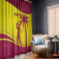 West Indies cricket window curtain, maroon and yellow with palm crest graphic