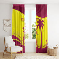 West Indies themed window curtain panels, maroon and yellow palm graphic