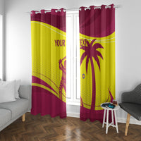 West Indies cricket window curtain, maroon and yellow palm crest with arch stripe