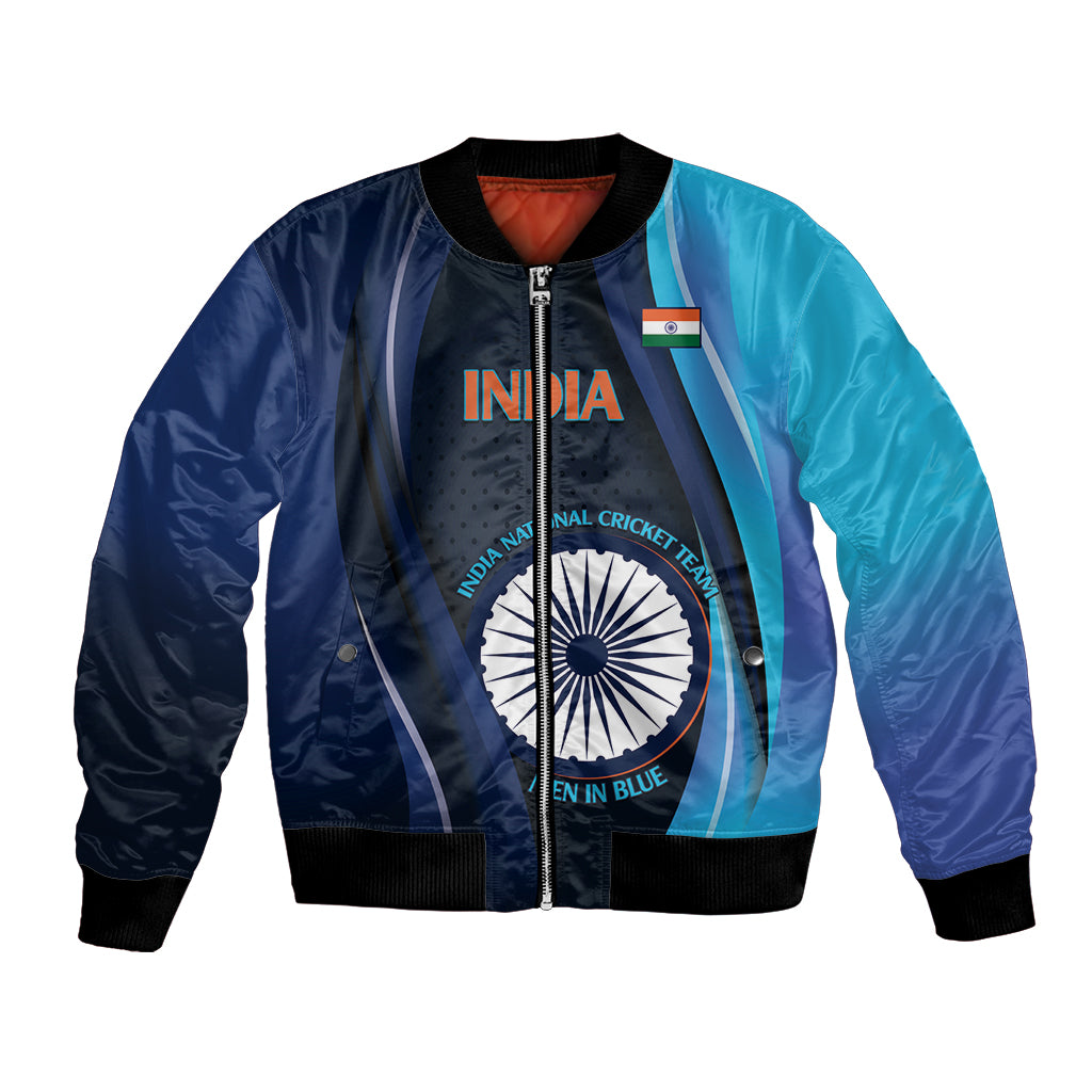 Custom India Cricket Bomber Jacket 2024 World Cup Go Men in Blue - Wonder Print Shop