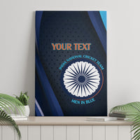 Blue cricket team canvas wall art featuring 'YOUR TEXT' and 'MEN IN BLUE'