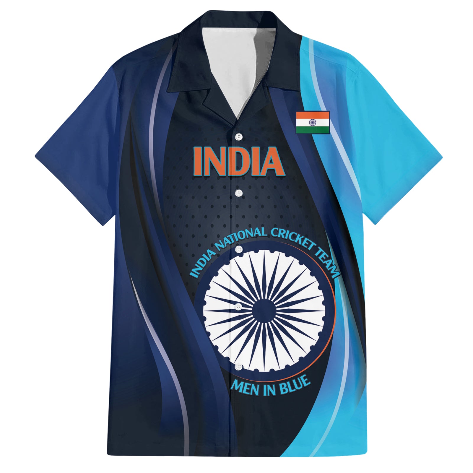 Custom India Cricket Hawaiian Shirt 2024 World Cup Go Men in Blue - Wonder Print Shop