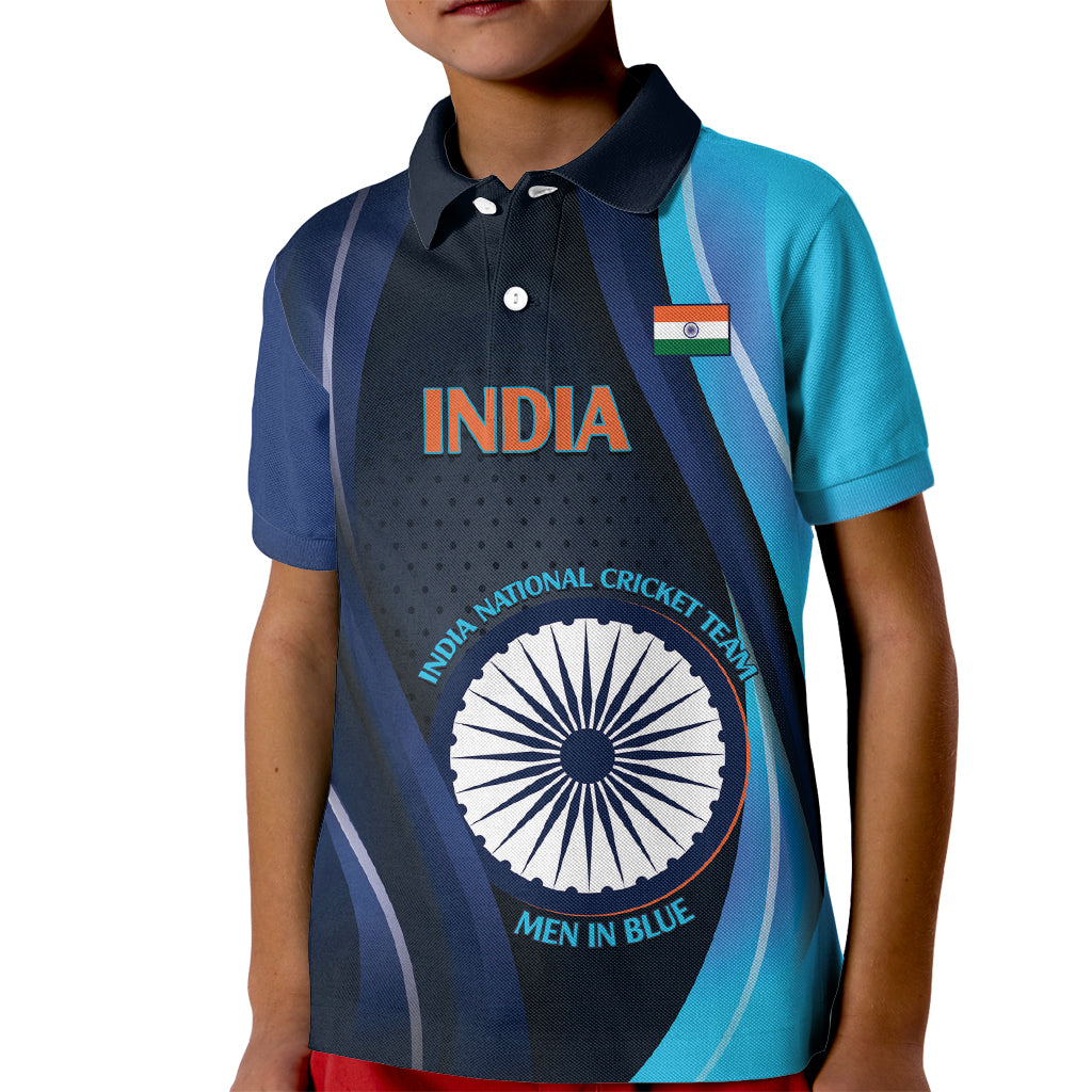 Custom India Cricket Kid Polo Shirt 2024 World Cup Go Men in Blue - Wonder Print Shop