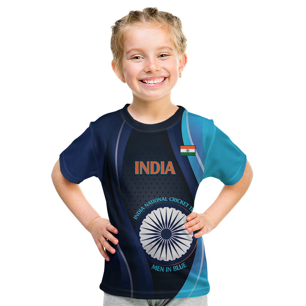 Custom India Cricket Kid T Shirt 2024 World Cup Go Men in Blue - Wonder Print Shop