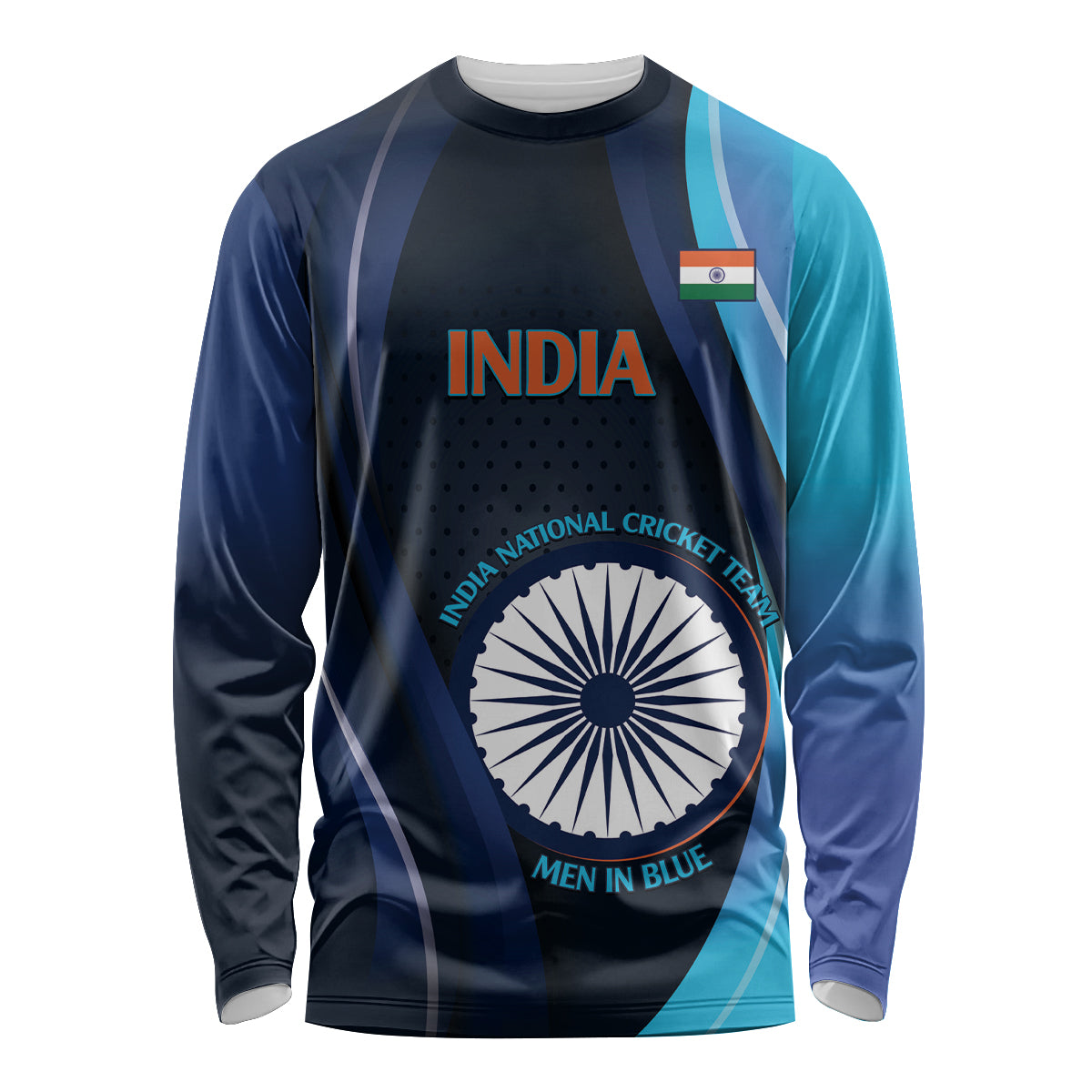 Custom India Cricket Long Sleeve Shirt 2024 World Cup Go Men in Blue - Wonder Print Shop