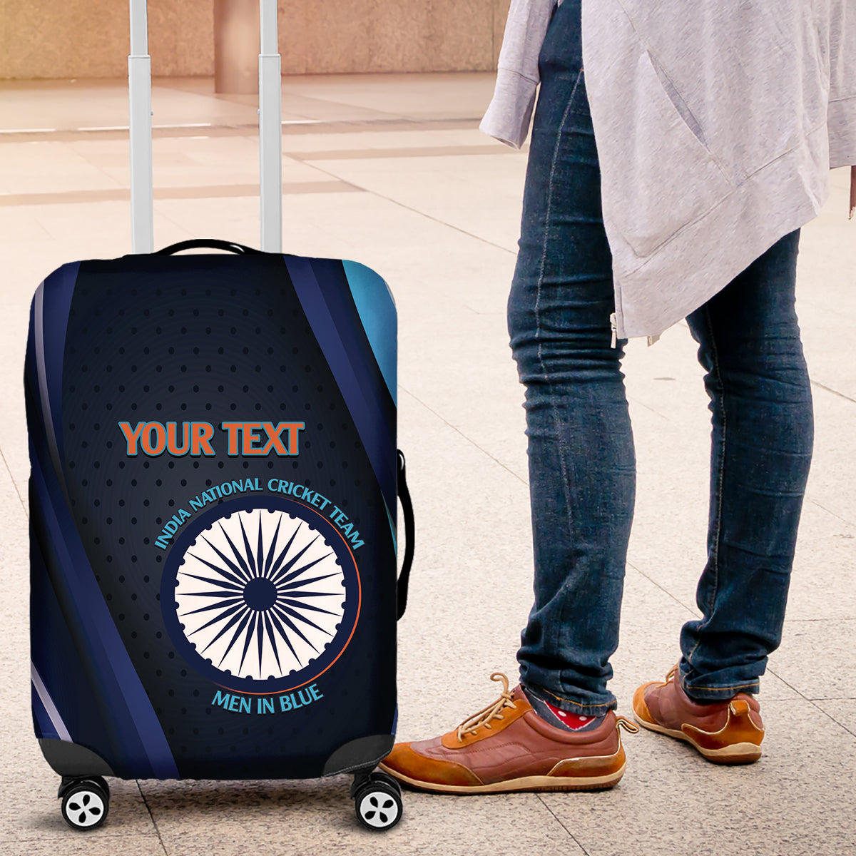 Custom India Cricket Luggage Cover 2024 World Cup Go Men in Blue - Wonder Print Shop