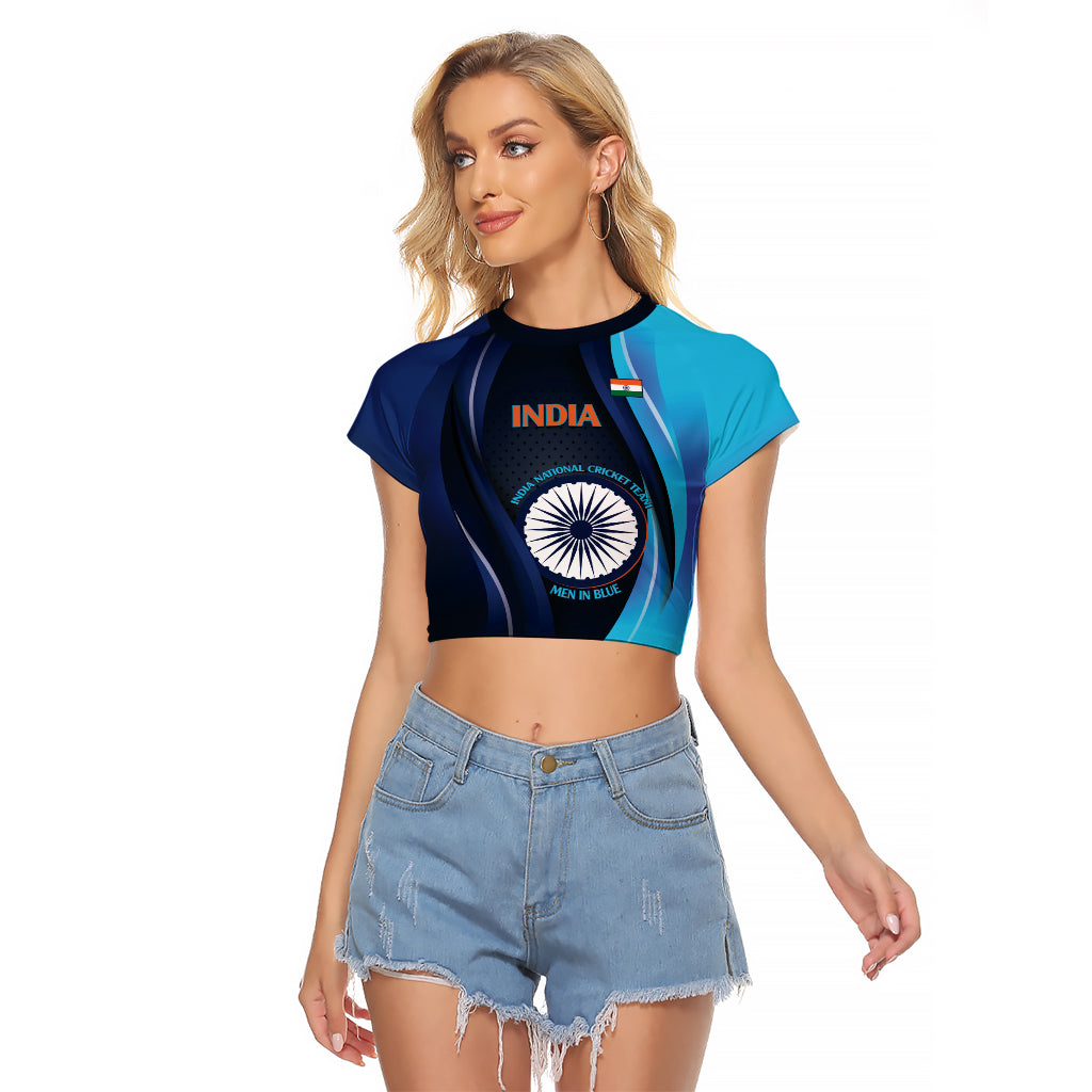 Custom India Cricket Raglan Cropped T Shirt 2024 World Cup Go Men in Blue