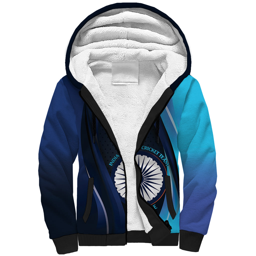 Custom India Cricket Sherpa Hoodie 2024 World Cup Go Men in Blue