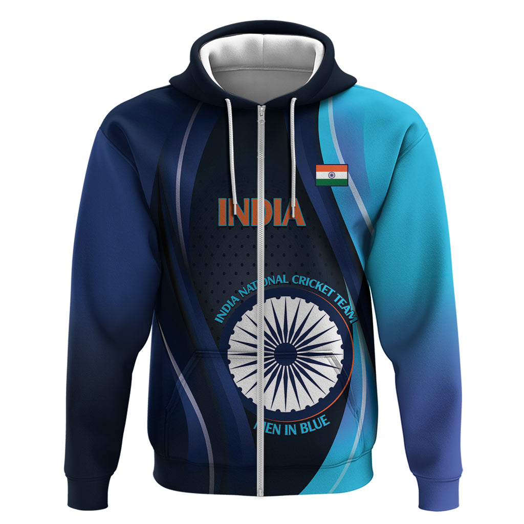 Custom India Cricket Zip Hoodie 2024 World Cup Go Men in Blue