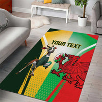 Rug with green and red flag stripes, 'YOUR TEXT' lettering, and red dragon graphic