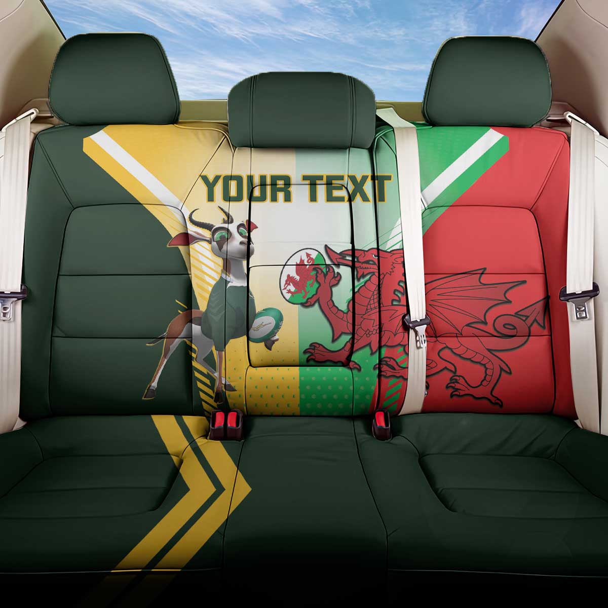 Custom South Africa And Wales Rugby Back Car Seat Cover Springboks Welsh Mascots Dynamic Version - Wonder Print Shop