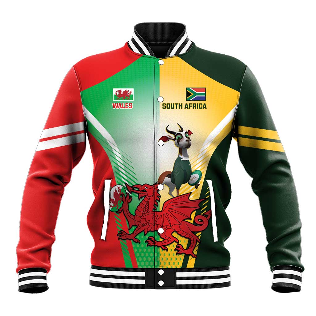 Custom South Africa And Wales Rugby Baseball Jacket Springboks Welsh Mascots Dynamic Version - Wonder Print Shop