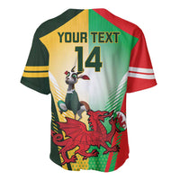 Rugby baseball jersey back with number 14, Wales/South Africa crest and mascot graphics