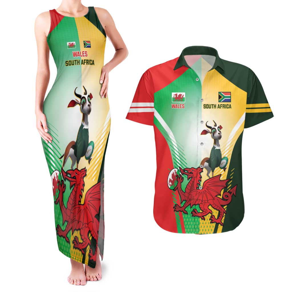 Custom South Africa And Wales Rugby Couples Matching Tank Maxi Dress and Hawaiian Shirt Springboks Welsh Mascots Dynamic Version - Wonder Print Shop