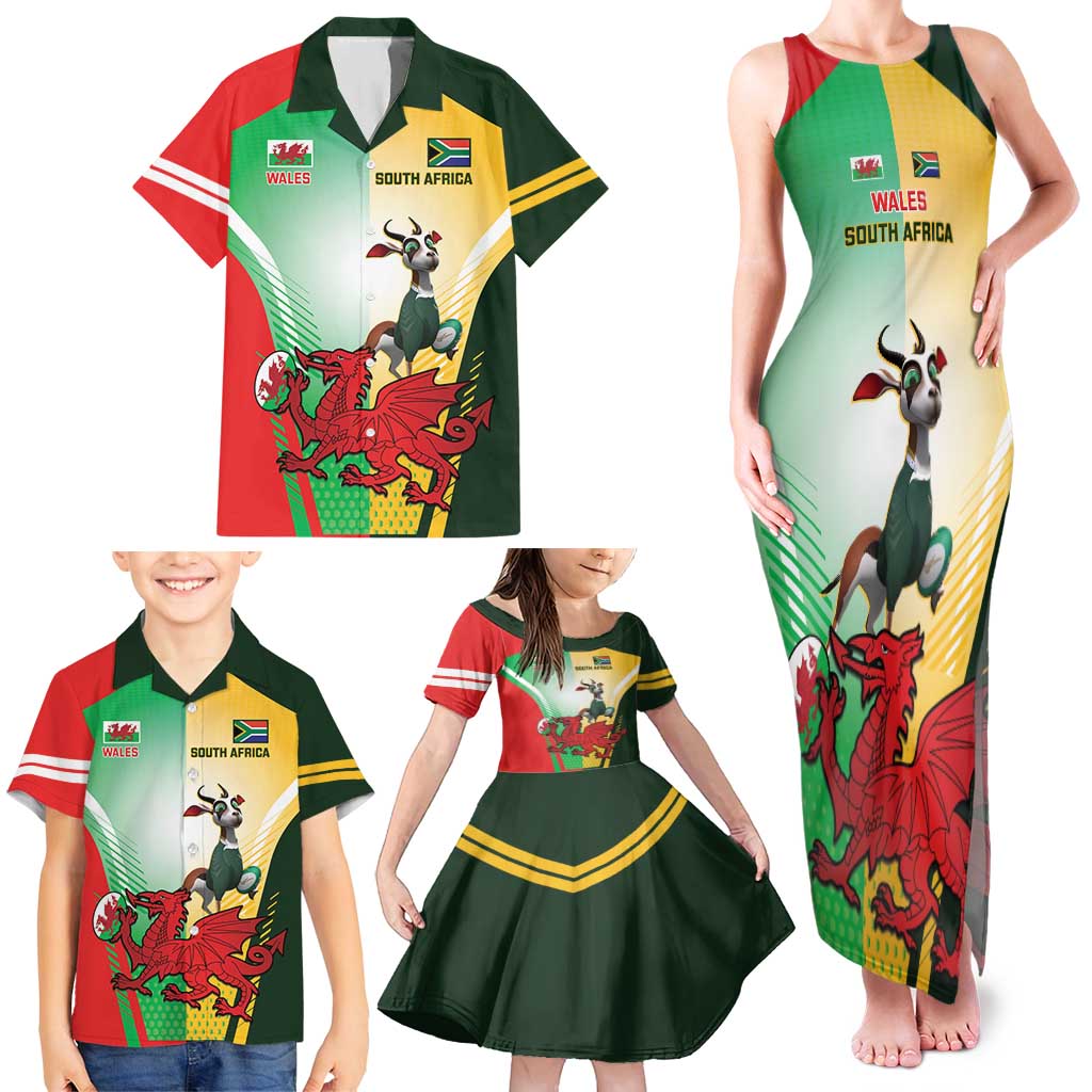 Custom South Africa And Wales Rugby Family Matching Tank Maxi Dress and Hawaiian Shirt Springboks Welsh Mascots Dynamic Version - Wonder Print Shop