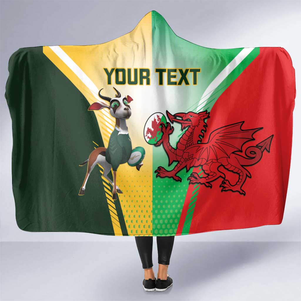 Custom South Africa And Wales Rugby Hooded Blanket Springboks Welsh Mascots Dynamic Version