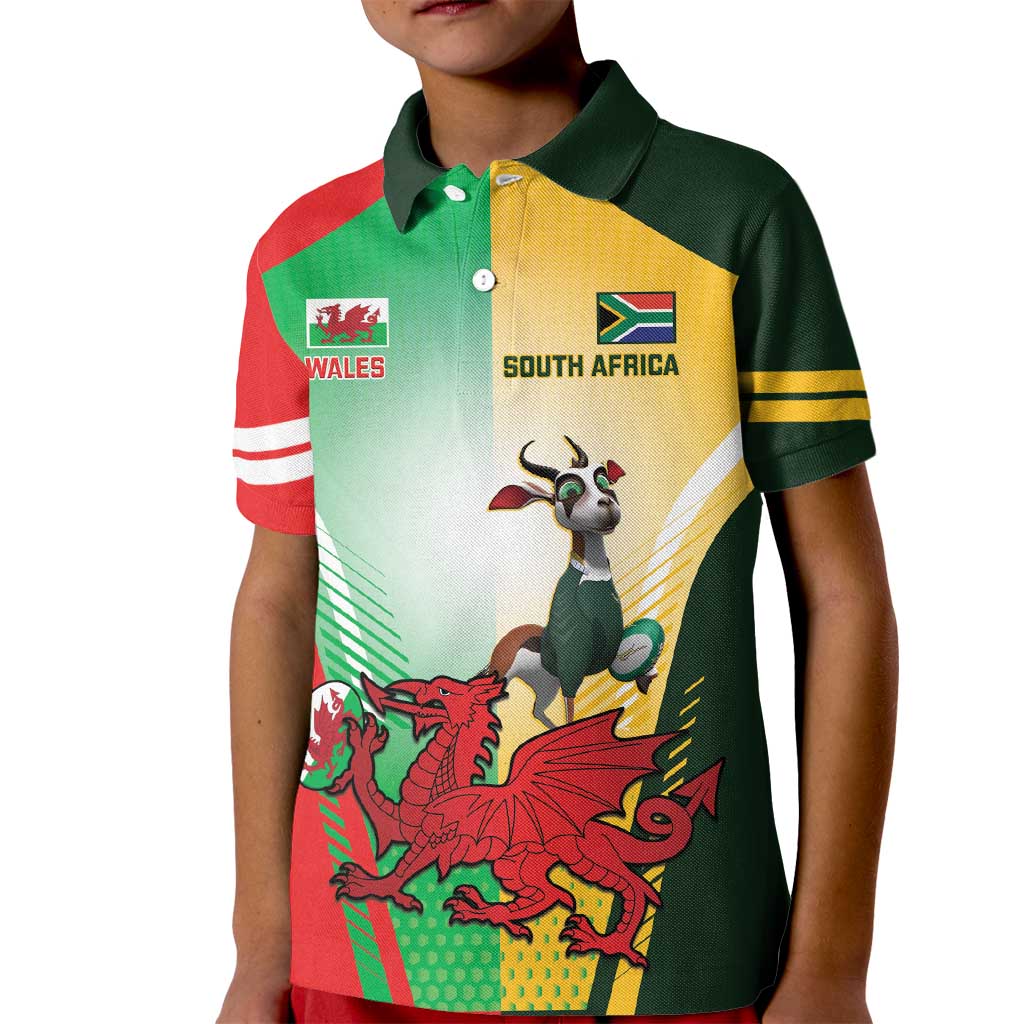 Custom South Africa And Wales Rugby Kid Polo Shirt Springboks Welsh Mascots Dynamic Version - Wonder Print Shop