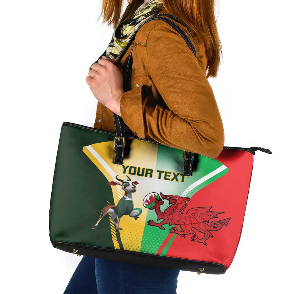 Custom rugby leather tote bag with flag graphic, black handles, and zipper top