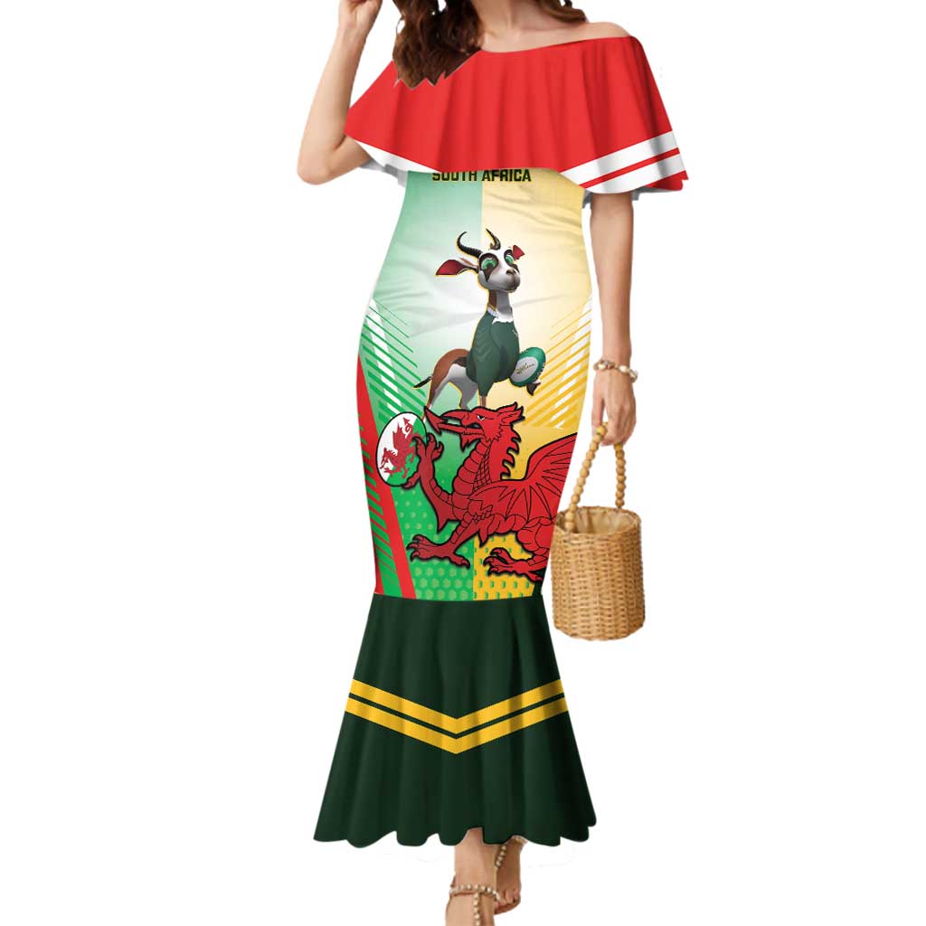 Custom South Africa And Wales Rugby Mermaid Dress Springboks Welsh Mascots Dynamic Version - Wonder Print Shop