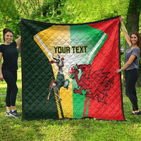 Custom rugby quilt banner-style with green, yellow, red flag design, dragon emblem, YOUR TEXT