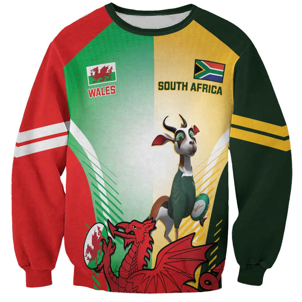 Custom South Africa And Wales Rugby Sweatshirt Springboks Welsh Mascots Dynamic Version