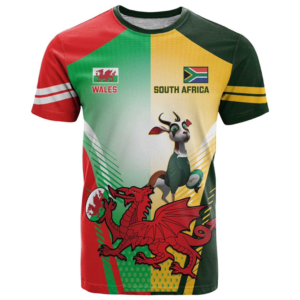 Custom South Africa And Wales Rugby T Shirt Springboks Welsh Mascots Dynamic Version