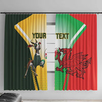 Pair of rugby window curtains featuring Springbok and Welsh dragon, green yellow red
