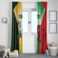 Rugby curtain panels with Springbok and Welsh dragon images, green yellow red