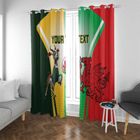 Rugby window curtain set with Springbok and Welsh dragon prints, green yellow red