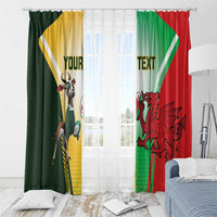 Rugby window curtain pair with Springbok and Welsh dragon motif, green yellow red