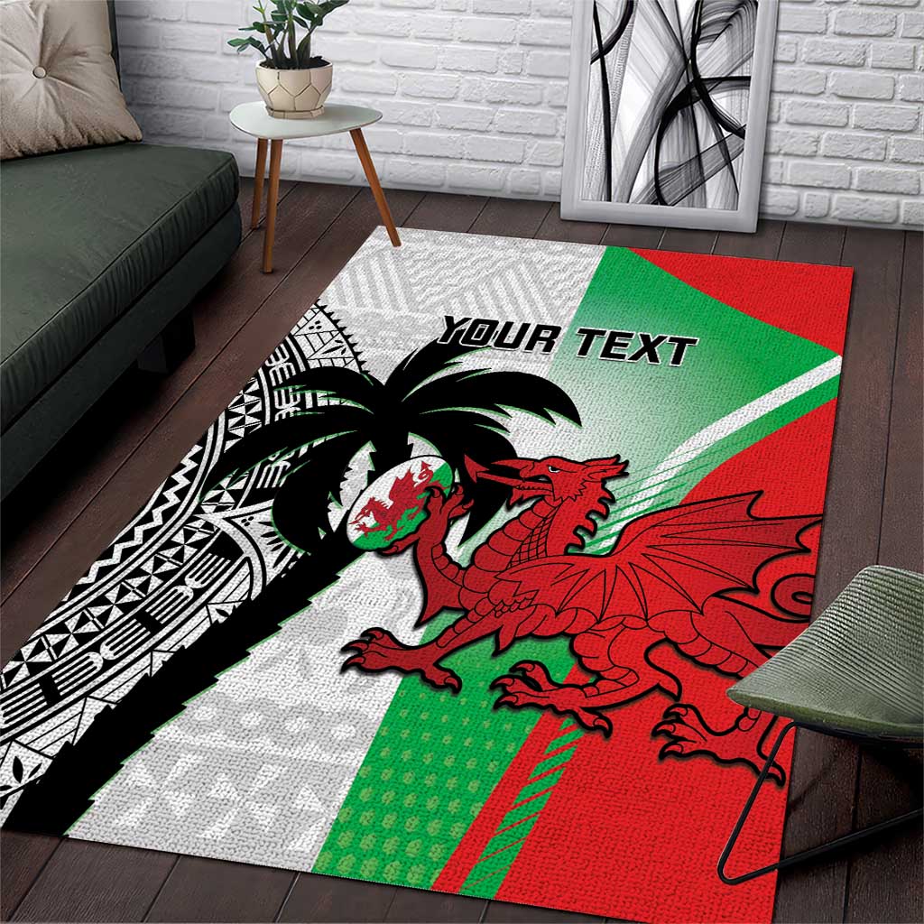 Custom Fiji And Wales Rugby Area Rug Fijian Tapa Welsh Mascots Dynamic Version - Wonder Print Shop