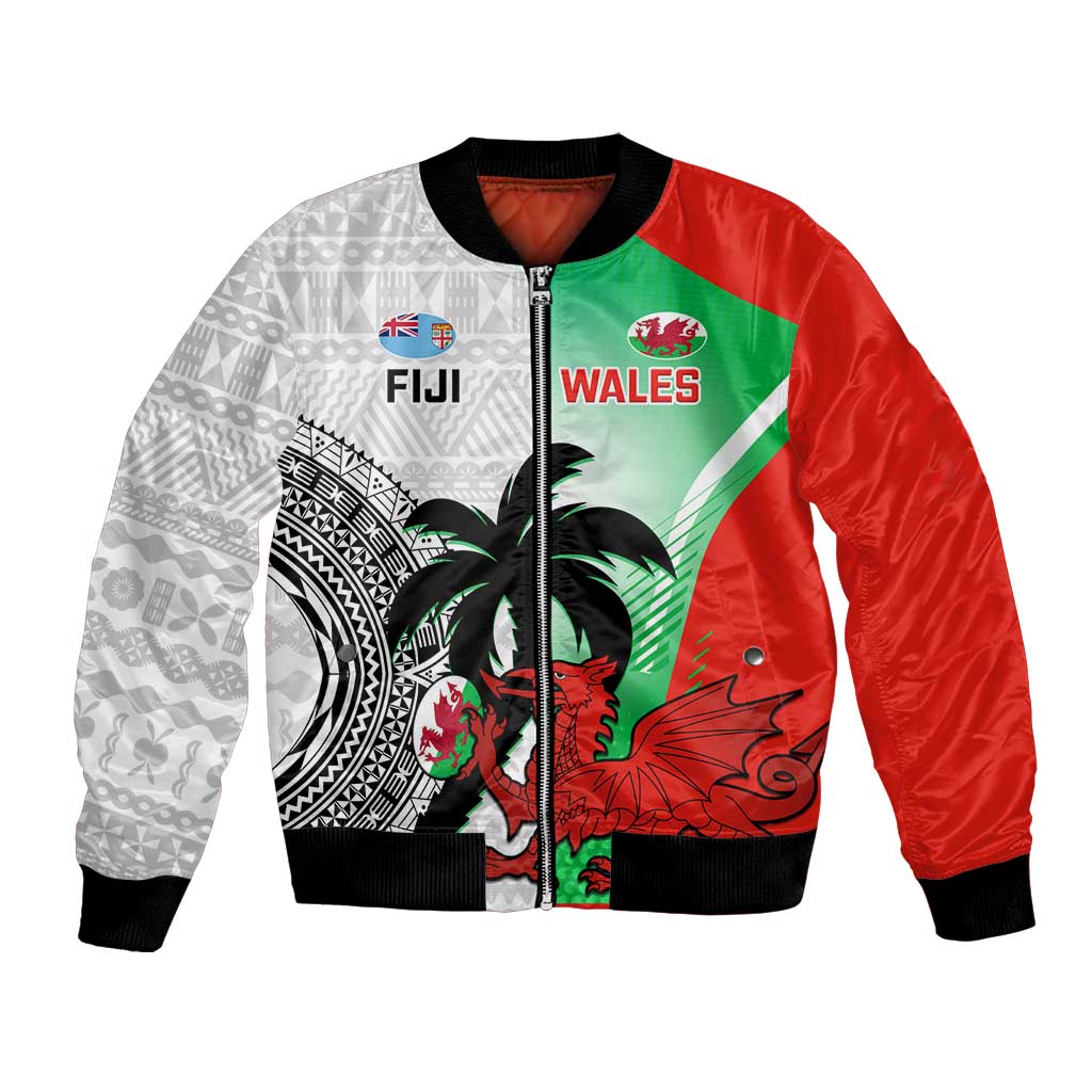 Custom Fiji And Wales Rugby Bomber Jacket Fijian Tapa Welsh Mascots Dynamic Version - Wonder Print Shop