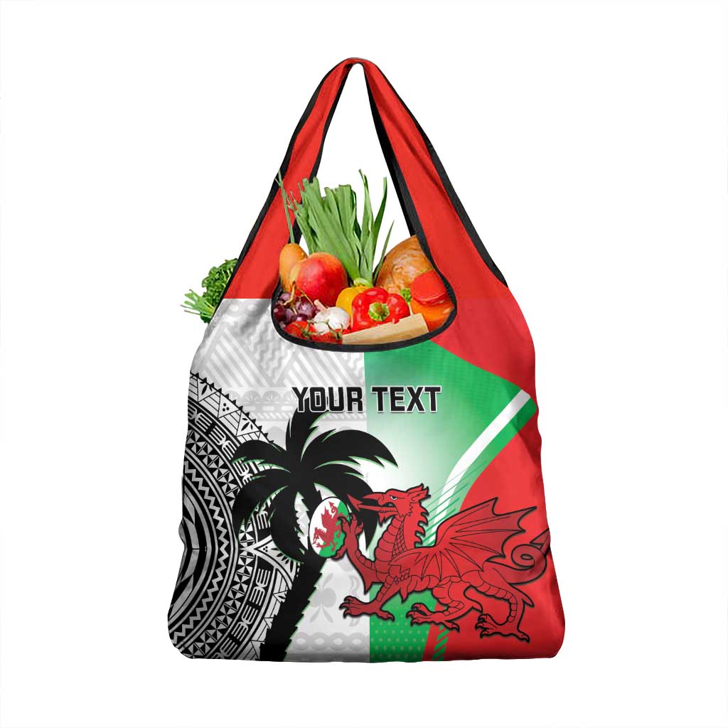 Custom Fiji And Wales Rugby Grocery Bag Fijian Tapa Welsh Mascots Dynamic Version