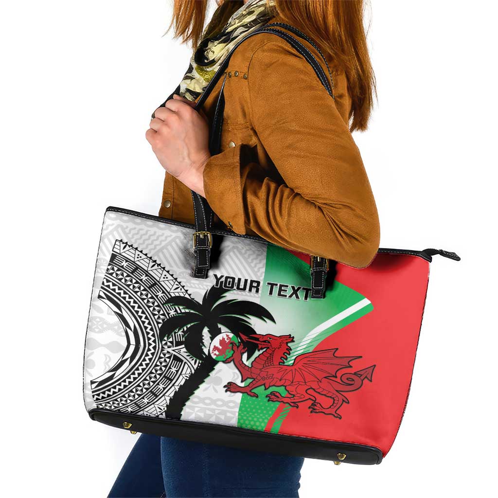 Custom Fiji And Wales Rugby Leather Tote Bag Fijian Tapa Welsh Mascots Dynamic Version - Wonder Print Shop