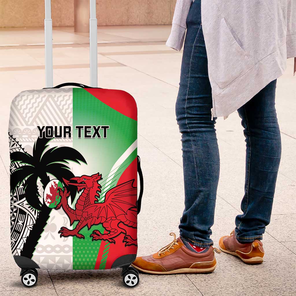 Custom Fiji And Wales Rugby Luggage Cover Fijian Tapa Welsh Mascots Dynamic Version - Wonder Print Shop