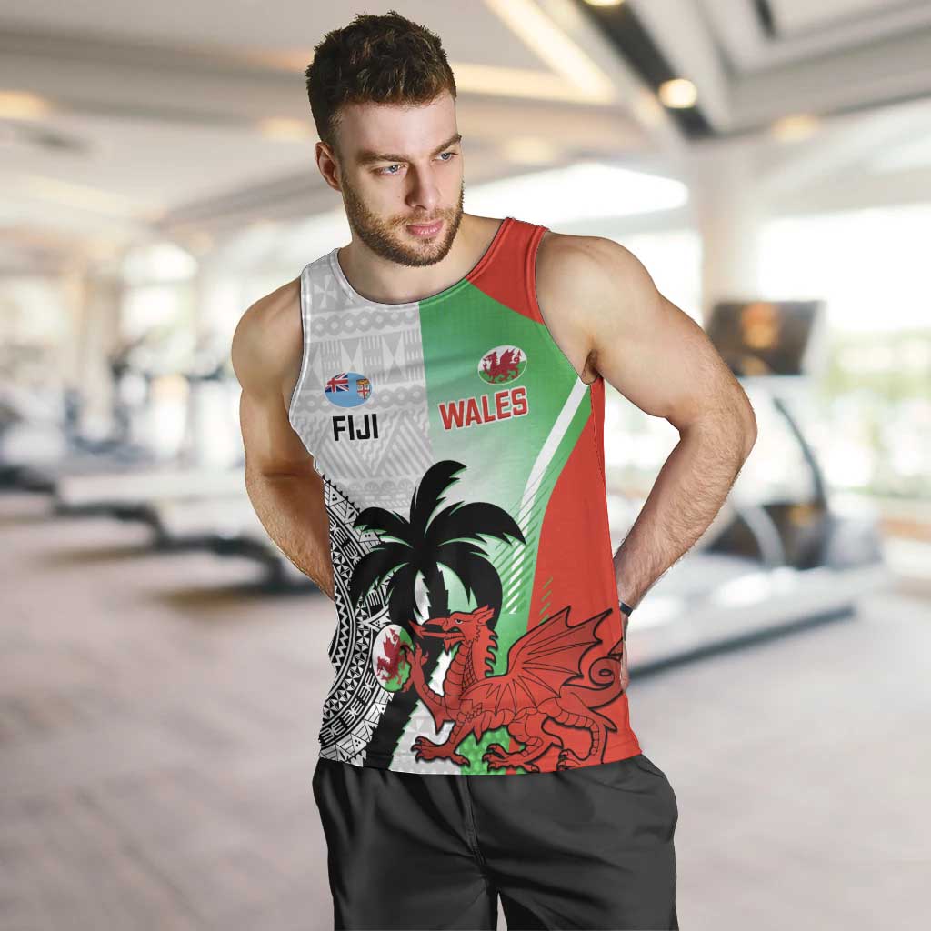 Custom Fiji And Wales Rugby Men Tank Top Fijian Tapa Welsh Mascots Dynamic Version - Wonder Print Shop