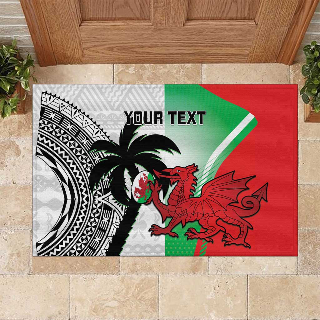 Custom Fiji And Wales Rugby Rubber Doormat Fijian Tapa Welsh Mascots Dynamic Version