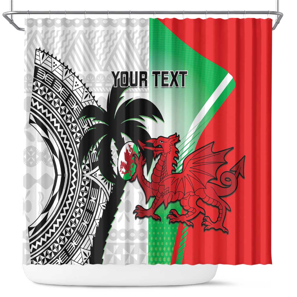 Custom Fiji And Wales Rugby Shower Curtain Fijian Tapa Welsh Mascots Dynamic Version