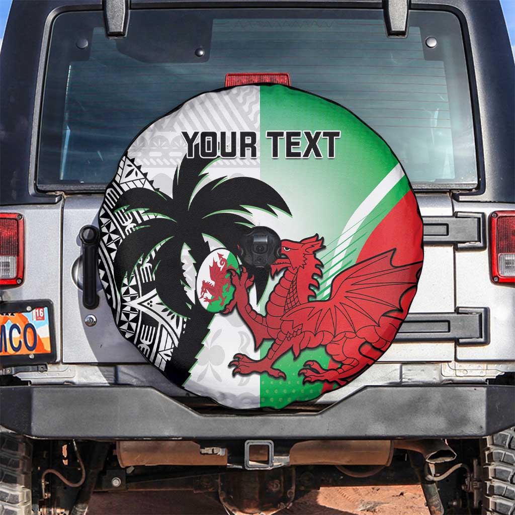 Custom Fiji And Wales Rugby Spare Tire Cover Fijian Tapa Welsh Mascots Dynamic Version