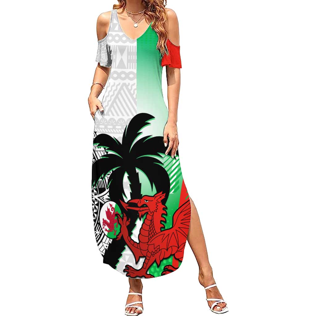 Custom Fiji And Wales Rugby Summer Maxi Dress Fijian Tapa Welsh Mascots Dynamic Version