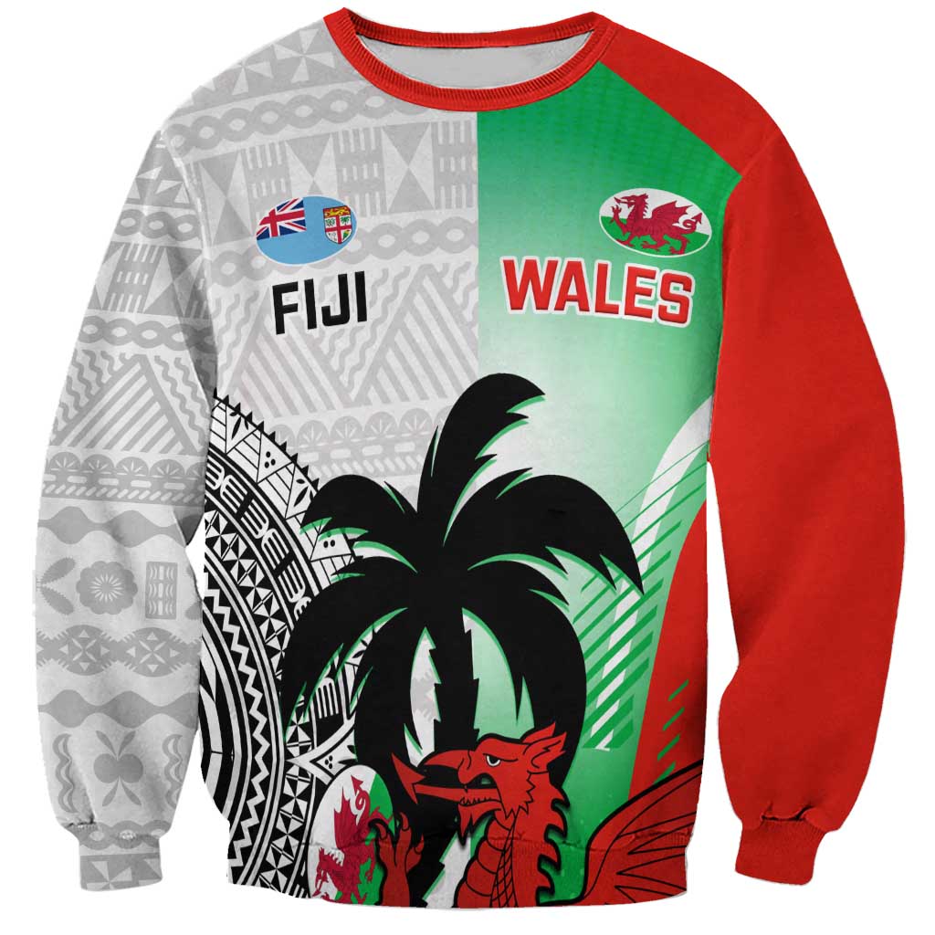 Custom Fiji And Wales Rugby Sweatshirt Fijian Tapa Welsh Mascots Dynamic Version