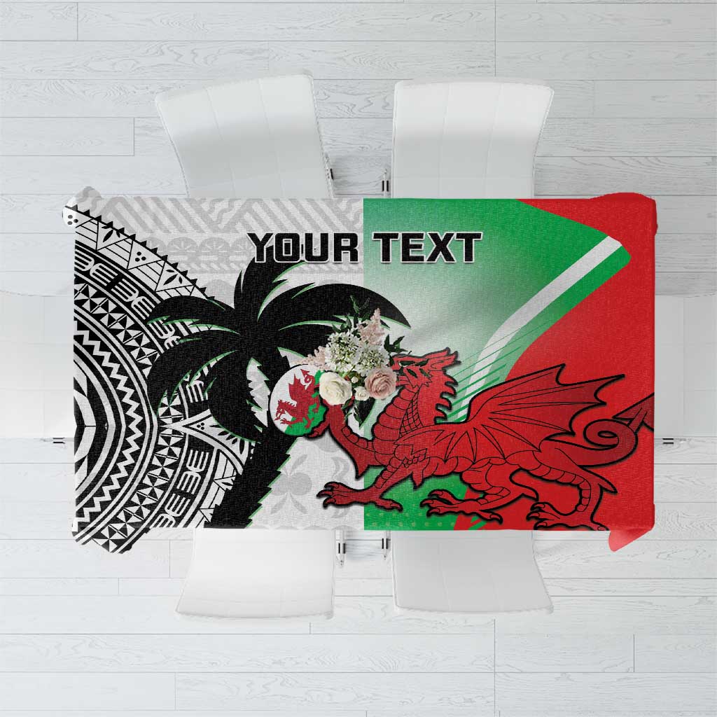 Red rugby tablecloth with dragons, tapa-style patterns, and custom text area