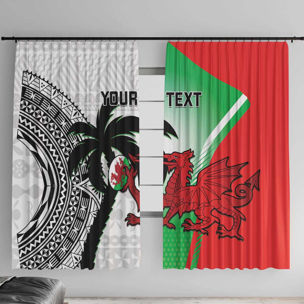 Custom Fiji And Wales Rugby Window Curtain Fijian Tapa Welsh Mascots Dynamic Version