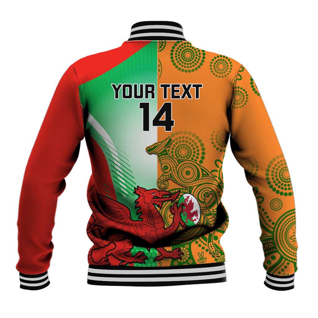 Multicolor back varsity jacket with striped collar, "YOUR TEXT" and number 14