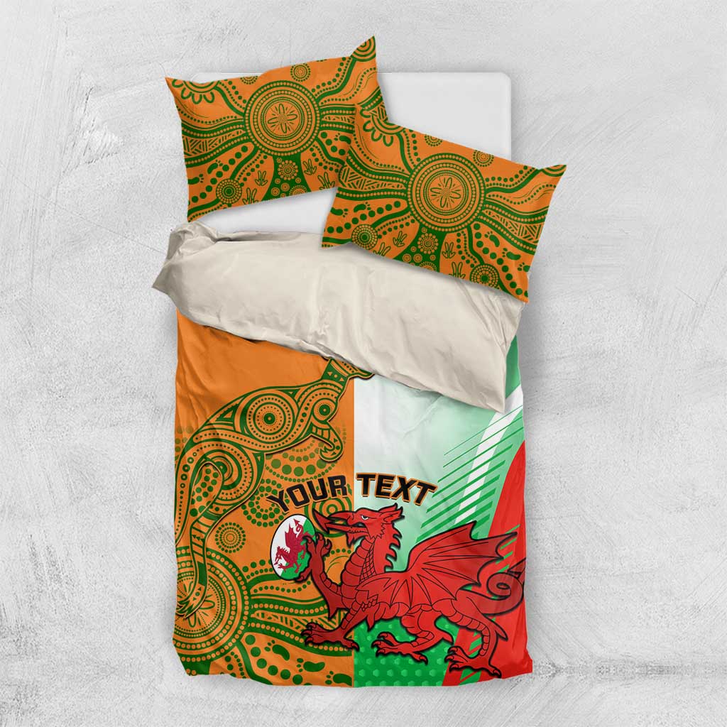 Rugby duvet and pillowcases: orange, green and red tribal patterns with mascot graphic