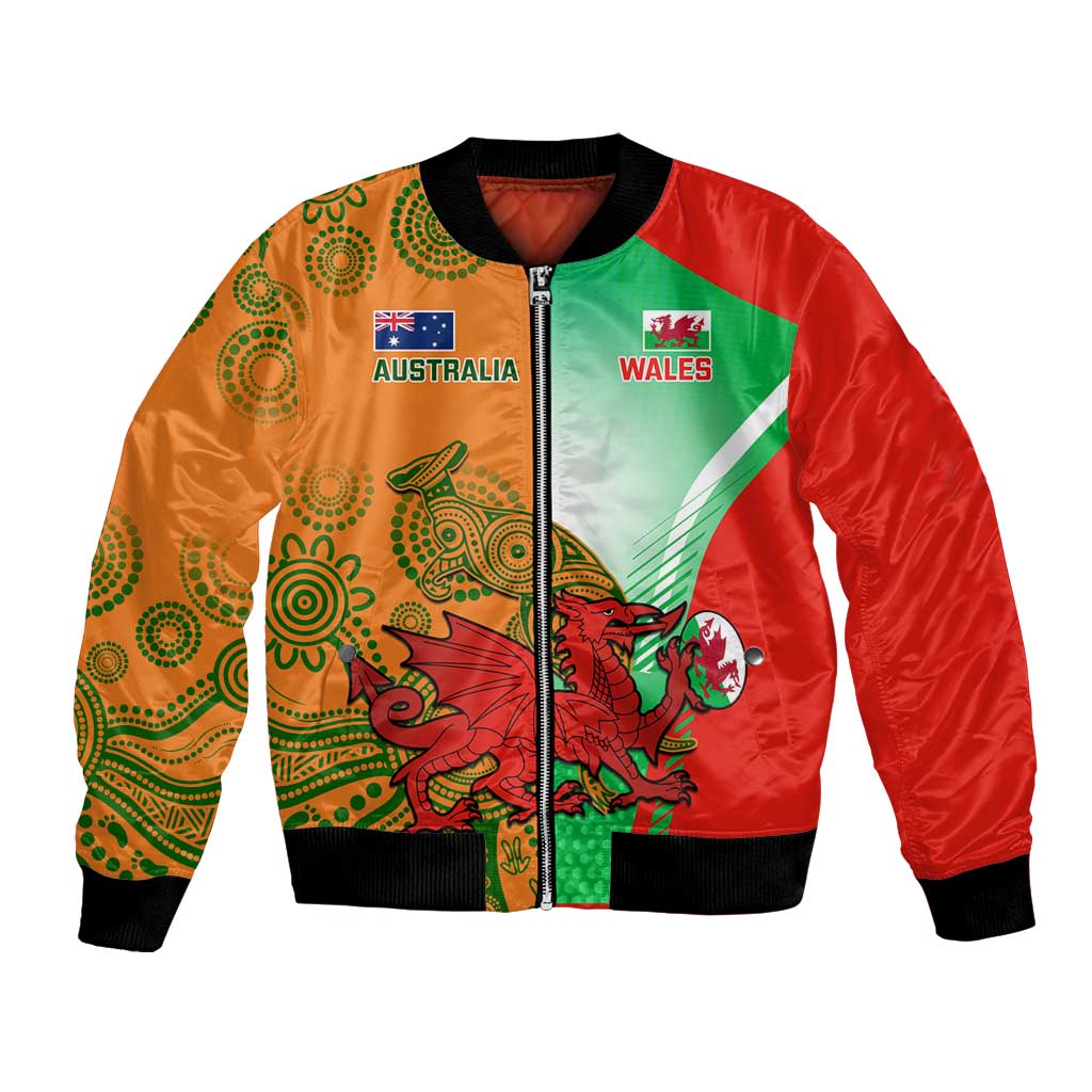 Custom Australia And Wales Rugby Bomber Jacket Wallabies Welsh Mascots Dynamic Version - Wonder Print Shop