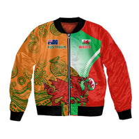 Red unisex bomber jacket with full-zip, ribbed cuffs, Australia and Wales crest graphics