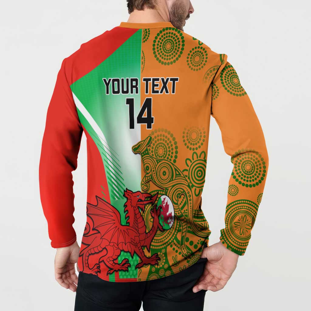 Rugby button sweatshirt, multicolor back print with “YOUR TEXT 14” and animal graphic